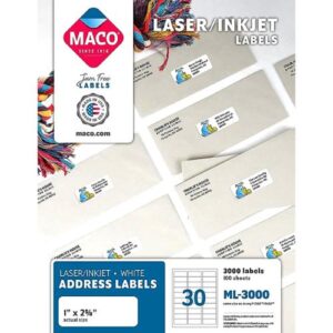 LABEL MACO LASER &  INKJET 1''X 2 5/8''