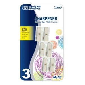 PENCIL SHARPENER BAZIC DUAL BLADES METAL 3 PER PACK (SPP)