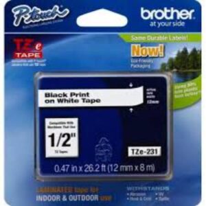 LABELLING TAPE BROTHER TZE-231 BLACK ON WHITE TAPE 2 pack