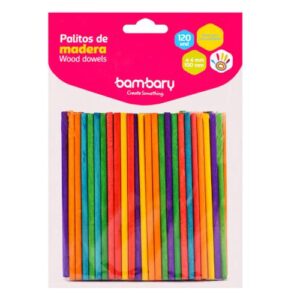 ART SUPPLIES BAMBARY WOOD DOWELS ? 5 x 150 mm A/S BAG x 60 UNT MULTICOLOR