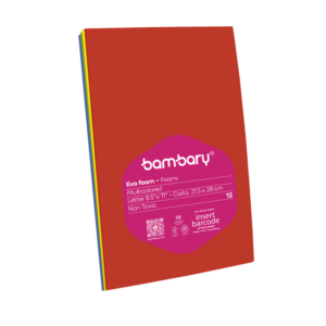 ART SUPPLIES BAMBARY EVA FOAM SHEETS PCK x 12 UNT 215.9 x 279.4 x 1.8 mm MULTICOLOR..