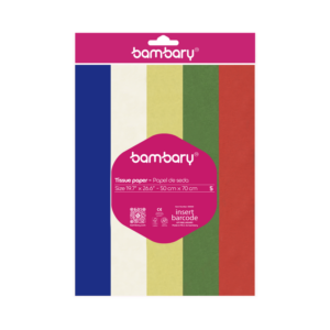 ART SUPPLIES BAMBARY PAPER TISSUE 50 x 70 cm A/S BAG x 5 UNT MULTICOLOR SET 1