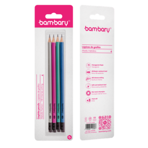 ART SUPPLIES BAMBARY PENCIL RND GRAPHITE 7" X2.20 MM HB METALIC BLI 4UNT..