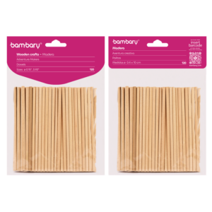 ART SUPPLIES BAMBARY WOOD DOWELS  4 x 100 mm A/S BAG x 120 UNT BURLY WOOD..