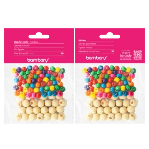 ART SUPPLIES BAMBARY WOODEN ARTS MIXED SET 2 BEADS..