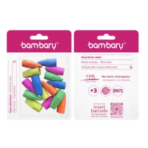 ART SUPPLIES BAMBARY ERASER TPR PENCIL CAP BLISTER ASSORTED COLORS 15 UNT