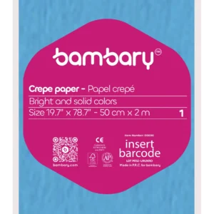 ART SUPPLIES BAMBARY CREPE PAPER 50 cm x 2 m 40% STRETCH A/S BAG CYAN