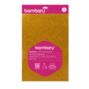 ART SUPPLIES BAMBARY GLITTER EVA FOAM SHEETS A/S BAG x 5 UNT 215.9 x 279.4 x 1.8 mm MULTICOLOR S...