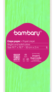 ART SUPPLIES BAMBARY PAPER CREPE 50 cm x 2 m A/S BAG GREEN FLUORESCENT