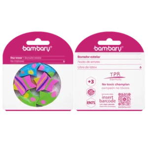 ART SUPPLIES BAMBARY ERASER STAR SHAPE MULTIPLE COLOR DESIGNS 6 PER PACK