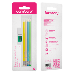 ART SUPPLIES BAMBARY MULTI-SET HEX GRAPHITE PENCILS 7"X2.20 MM HB 4 PCS ERASER SHARPENER