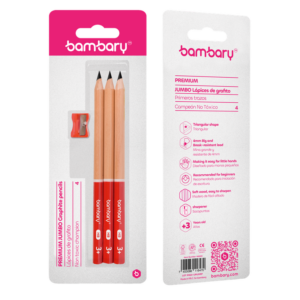 ART SUPPLIES BAMBARY TRI JUMBO GRAPHITE PENCILS 7" X 4MM HB W/SHARPENER BLI 3UNT