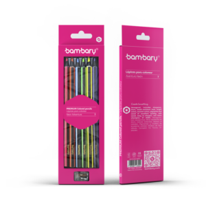 ART SUPPLIES BAMBARY HEX NEON COLOR PENCILS 7" X3.0MM SET 6 UNT + SHARPENER