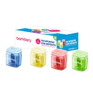 ART SUPPLIES BAMBARY PLASTIC SHARPENER 1 HOLE W/DEPOSIT 4 COLORS BOX 12UNT