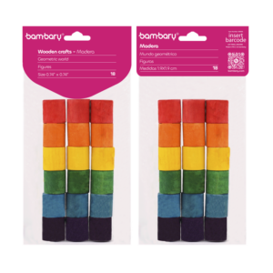 ART SUPPLIES BAMBARY WOOD ROUND CUBES 19 X 19 MM A/S BAG 18 UNT MULTICOLOR