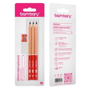 ART SUPPLIES BAMBARY TRI JUMBO GRAPHITE PENCILS 7" X 4MM HB W/SHARPENER BLI 3UNT