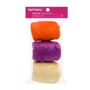 ART SUPPLIES BAMBARY PAPER RAFFIA 3,5 cm x 10 m A/S BAG x 3 UNT MULTICOLOR SET 3..
