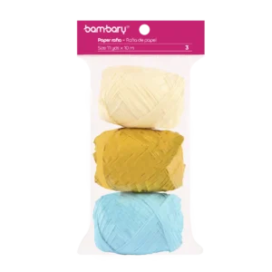 ART SUPPLIES BAMBARY RAFFIA PAPER 3,5 cm x 10 m A/S BAG x 3 UNT MULTICOLOR SET 6....