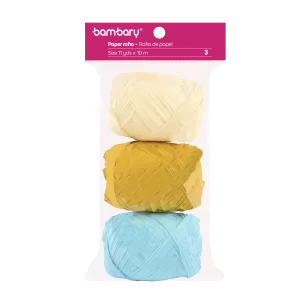 ART SUPPLIES BAMBARY PAPER RAFFIA 3,5 cm x 10 m A/S BAG x 3 UNT MULTICOLOR SET 6....