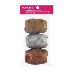 ART SUPPLIES BAMBARY PAPER RAFFIA 3,5 cm x 10 m A/S BAG x 3 UNT METAL MULTICOLOR SET 8..