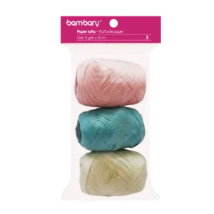 ART SUPPLIES BAMBARY RAFFIA PAPER 3,5 cm x 10 m A/S BAG x 3 UNT PEARL MULTICOLOR SET 9..