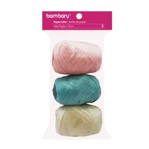ART SUPPLIES BAMBARY PAPER RAFFIA 3,5 cm x 10 m A/S BAG x 3 UNT PEARL MULTICOLOR SET 9..