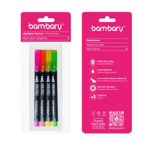 ART SUPPLIES BAMBARY HIGHLIGHTER MARKERS SET #2 4 PIECES