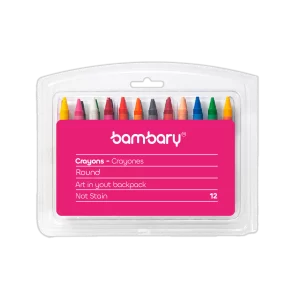 ART SUPPLIES BAMBARY CRAYON RND WAX 8X90MM PLASTIC CASE 12 UNT
