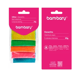 ART SUPPLIES BAMBARY FLUORESCENT GLITTER SET 1/64" 20 g NEON..