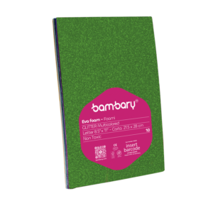 ART SUPPLIES BAMBARY GLITTER EVA FOAM SHEETS PCK x 10 UNT 215.9 x 279.4 x 1.8 mm MULTICOLOR..