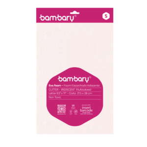 ART SUPPLIES BAMBARY GLITTER IRIDISCENT EVA FOAM SHEETS PCK x 5 UNT 215.9 x 279.4 x 1.8 mm MULTI...