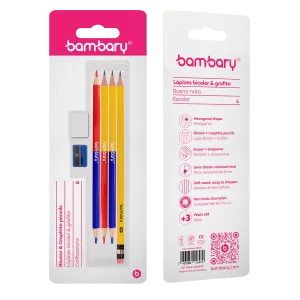 ART SUPPLIES BAMBARY SET HEX PENCILS 7''X2.20 MM HB/BLUE + HB/RED +RED/BLUE + HB + ERASER + SHAR...
