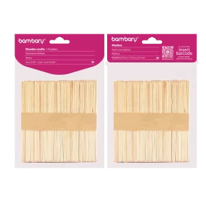 ART SUPPLIES BAMBARY WOOD CRAFT STICKS 114 x 10 x 2 mm A/S BAG x 100 UNT BURLY WOOD..