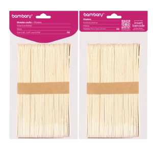 ART SUPPLIES BAMBARY WOOD CRAFT STICKS 150 x 17 x 1,6 mm A/S BAG x 50 UNT BURLY WOOD..