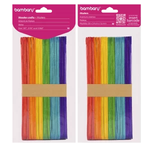 ART SUPPLIES BAMBARY WOOD CRAFT STICKS 200 x 24 x 1,6 mm A/S BAG x 50 UNT MULTICOLOR....