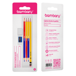 ART SUPPLIES BAMBARY SET HEX PENCILS 7''X2.20 MM HB/BLUE + HB/RED +RED/BLUE + HB + ERASER + SHAR...