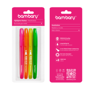 ART SUPPLIES BAMBARY HIGHLIGHTER MARKERS SET #1 4 PIECES..