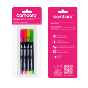 ART SUPPLIES BAMBARY HIGHLIGHTER MARKERS SET #2 4 PIECES