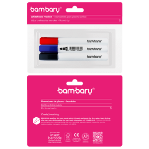 ART SUPPLIES BAMBARY WHITEBOARD MARKERS SET  1BLK, 1RD, 1BL 3 PIECES..