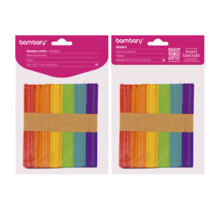 ART SUPPLIES BAMBARY WOOD CRAFT STICKS 114 x 10 x 2 mm A/S BAG x 100 UNT MULTICOLOR..