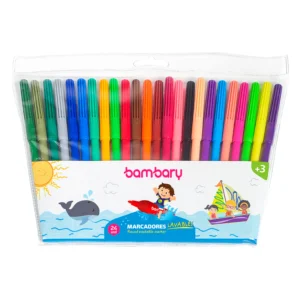 ART SUPPLIES BAMBARY MARKERS RND WASHABLE FINE TIP 146X9.5X2MM PLASTIC CASE 24UNT