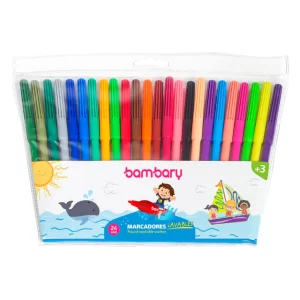 ART SUPPLIES BAMBARY RND WASHABLE MARKER FINE TIP 146X9.5X2MM PLASTIC CASE 24UNT