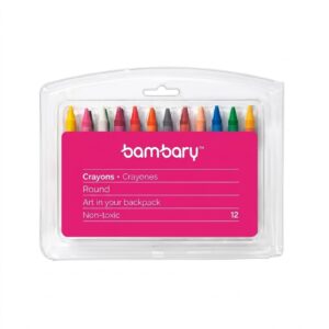 ART SUPPLIES BAMBARY CRAYONS RND WAX 8X90MM PLASTIC CASE 12 UNT