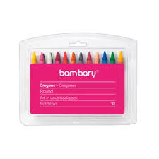 ART SUPPLIES BAMBARY CRAYONS RND WAX 8X90MM PLASTIC CASE 12 UNT