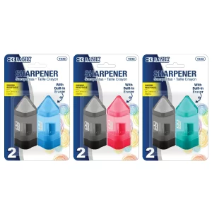 BAZIC SINGLE SHARPENER W/ RECEPTACLE+ ERASER (2/PACK)