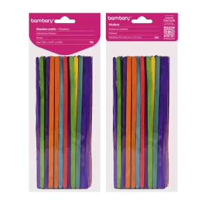 ART SUPPLIES BAMBARY WOOD SKINNY STICKS 190 x 6 x 1,3 mm A/S BAG x 100 UNT MULTICOLOR..