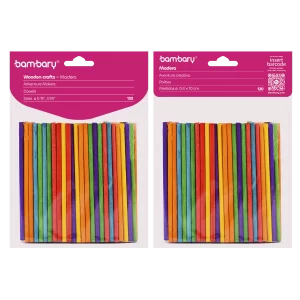 ART SUPPLIES BAMBARY WOOD DOWELS  ? 4 x 100 mm A/S BAG x 120 UNT MULTICOLOR..