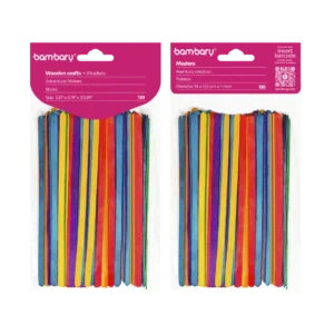 ART SUPPLIES BAMBARY WOOD SKINNY STICKS 140 X 5 X1MM A/S BAG X 120 UNT MULTICOLOR