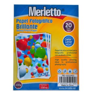 ART SUPPLIES MERLETTO GLOSSY INKJET PHOTO PAPER 20 SHEETS LETTER