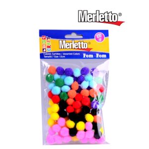 ART SUPPLIES MERLETTO ASSORTED POM POM 100PCS 1.5CM